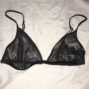 Black lingerie bra white rhinestone hearts